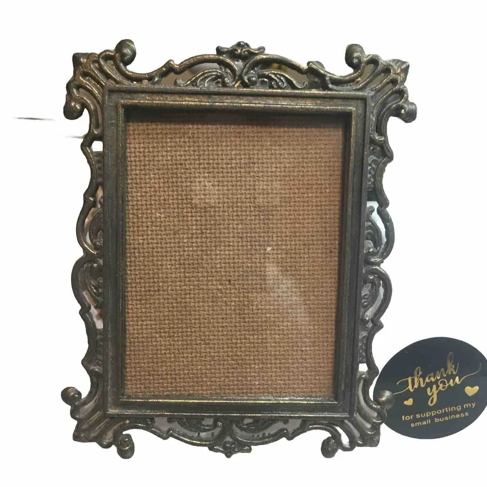 Miniature Antique Art Nouveau Gold Ornate Metal Wall Decor Frame 3 1/2 x 3